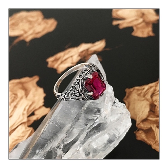 Vintage Rare  Art Deco PASTE Burmese Ruby Ring - Picture 5 of 5